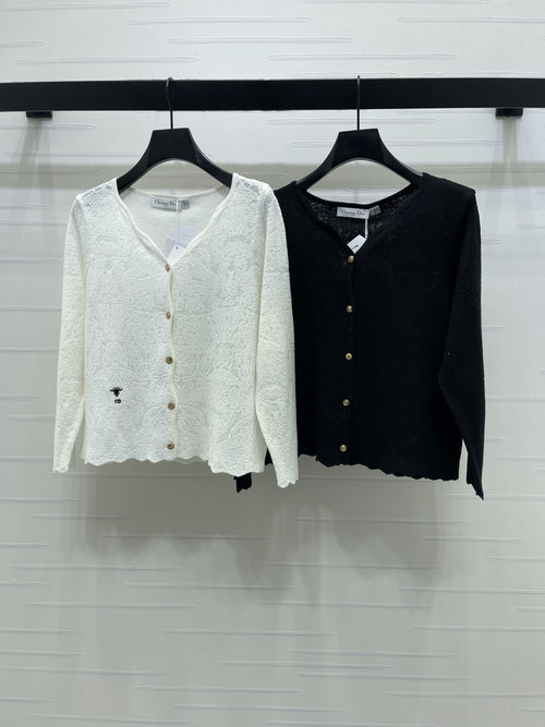Dior Lace Knit Cardigan with Mesh and 3D Lace Flowers, Vintage Style