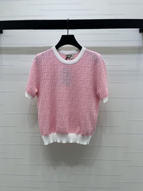 Fendi Elegant Crew-Neck Knitted Short Sleeve with Double F Logo