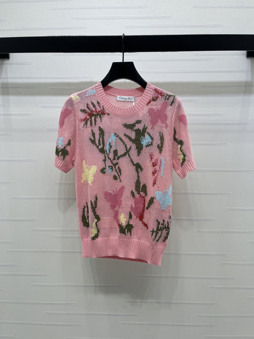 Dior Charming Butterfly Inlay Knitted Short Sleeve in Multiple Colors