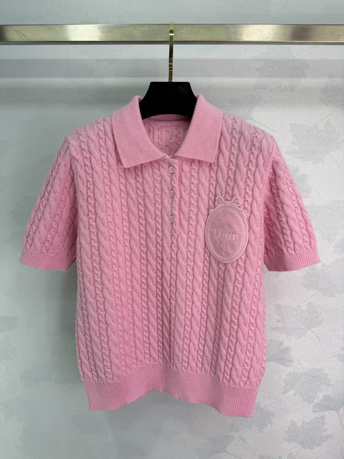 Dior Twist Knit Short Sleeve with Polo Collar in Cashmere