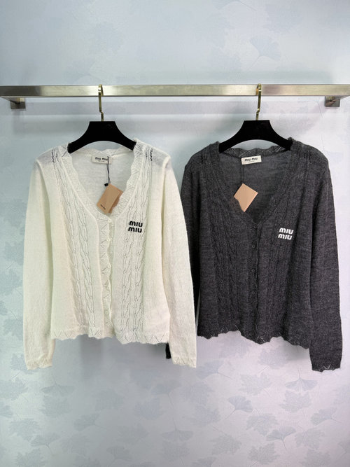 Miu Miu Classic Twisted Knit Cardigan with Brand Embroidered