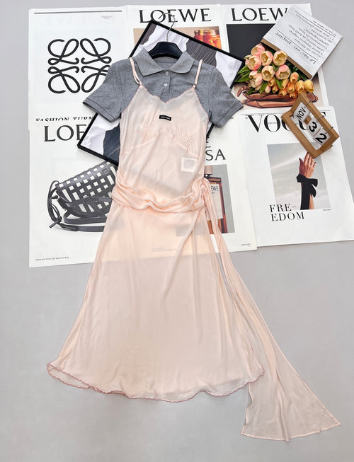 Miu Miu Polo Collar Spliced Sling Dress, Sweet - Cool Style