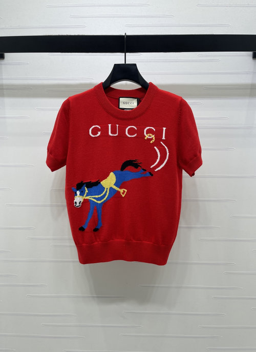 Gucci Woolen Color-Blocked Crewneck Short-Sleeve