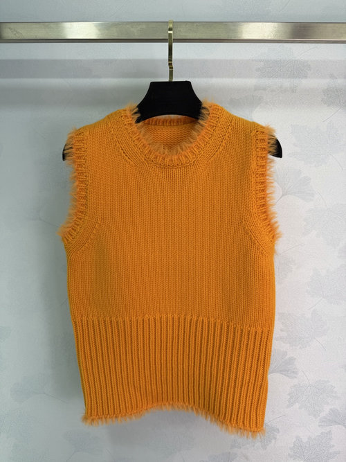 Loewe Orange Knit Vest with Flared Hem