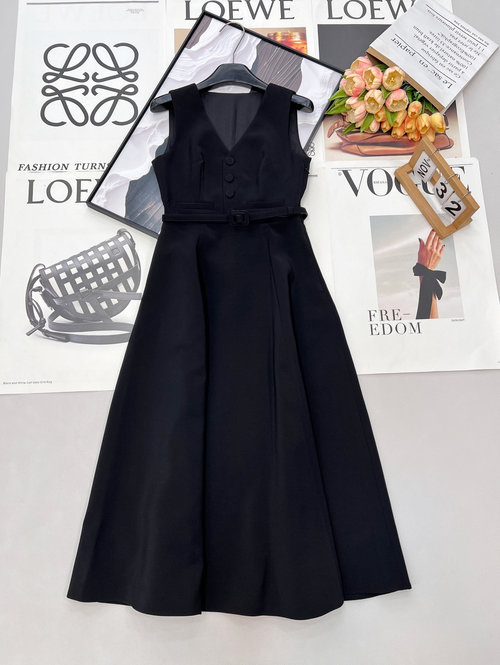 Dior V-Neck Waistbelt Sleeveless Dress, Elegant for Occasions