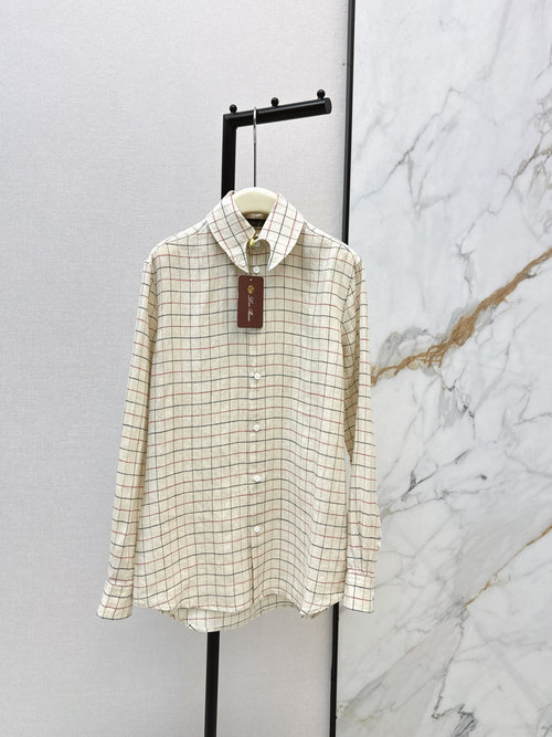 Loro Piana Linen Checked Shirt with Swallow-Tail Collar for Work