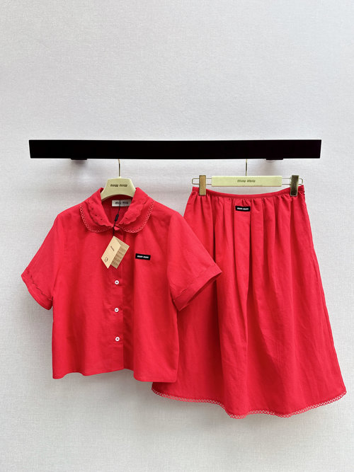 Miu Miu Stylish Short-Sleeved Shirt & Skirt Set with Logo