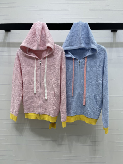 Fendi Jacquard Knit Hooded Double F Logo Long-Sleeve Cardigan