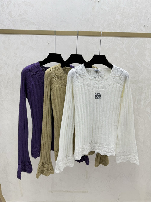Loewe Solid Color Hollowed-out Knit Long Sleeve