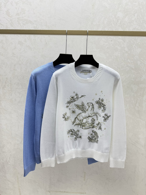 Dior Contrast Pony Embroidery Round-neck Long-sleeved Knit