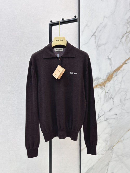 Miu Miu Cashmere Polo Sweater with Miu-Inspired Logo Embroidery