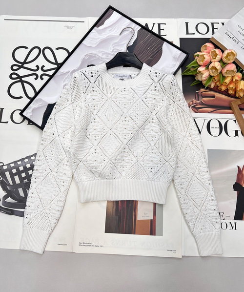 Dior Round Neck Hollow Knit Sweater with Mini CD Logo