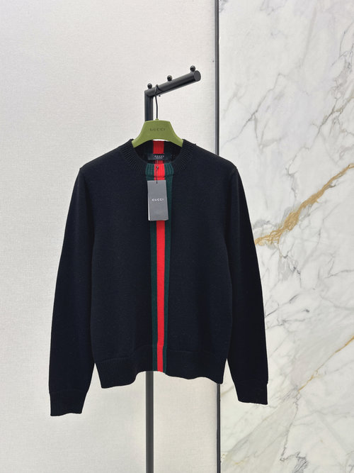 Gucci Classic Red-Green Striped Wool Sweater with Embroidered Trim