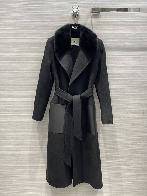 Fendi Exclusive High-End Fur-Collar Handmade Woolen Coat