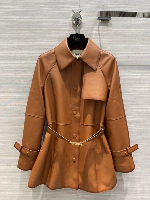 Dior Stylish Leather Trench Coat with Waist Belt
