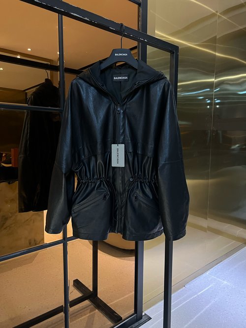 Balenciaga Spanish Imitation Lambskin Cropped Hooded Trench Coat for Slimming