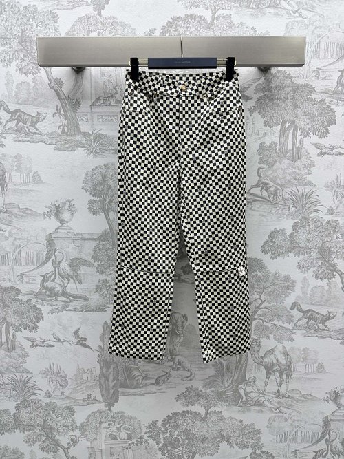 Louis Vuitton Newly Launched Checkered Leather Label Slim-fit Jeans