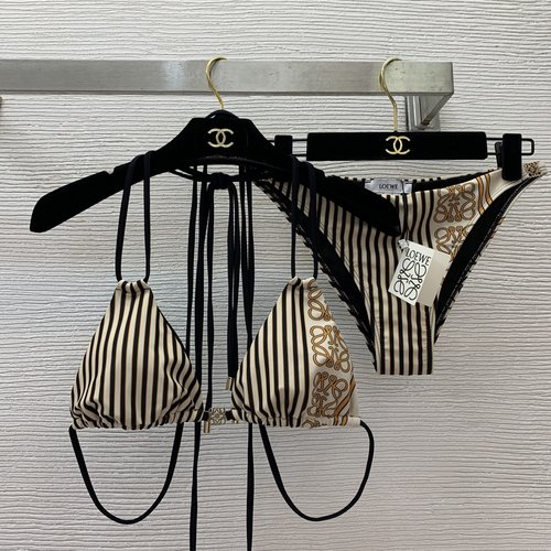 Loewe Sexy Striped Bikini Set with Original Logo Hardware