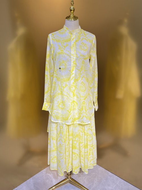 Dior Sun and Crescent Series Cotton Printed Embroidered Bee Shirt and Maxi Skirt