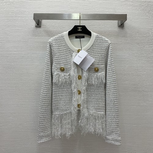 Balmain Knit Cardigan with Sequins, Tassels and Gold Buttons