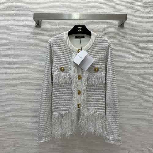 Balmain Knit Cardigan with Sequins, Tassels and Gold Buttons