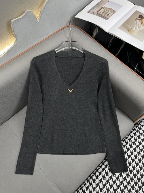 Valentino V - Neck Base Layer Shirt with Metal Badge Ornament