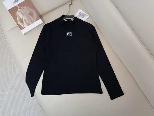 Alexander Wang Fleece-lined Semi-high Collar Logo Top, Suitable for Winter