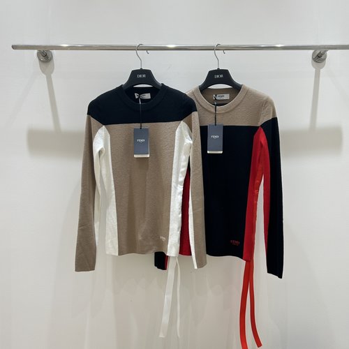 Fendi Color-blocked Knit with French Round Neck, Fashionable Style