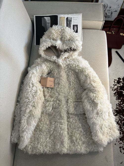 Miu Miu Imported Spanish Merino Lamb Fur Coat with Custom Hardware