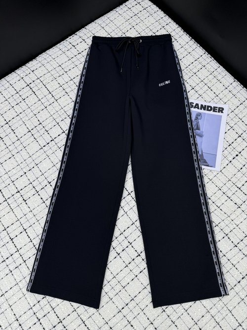 Celine Printed Logo Tape Straight-Leg Pants for Comfortable Wear