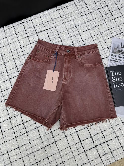 Miu Miu Back Pocket Logo Patch Denim Shorts: Summer Chic