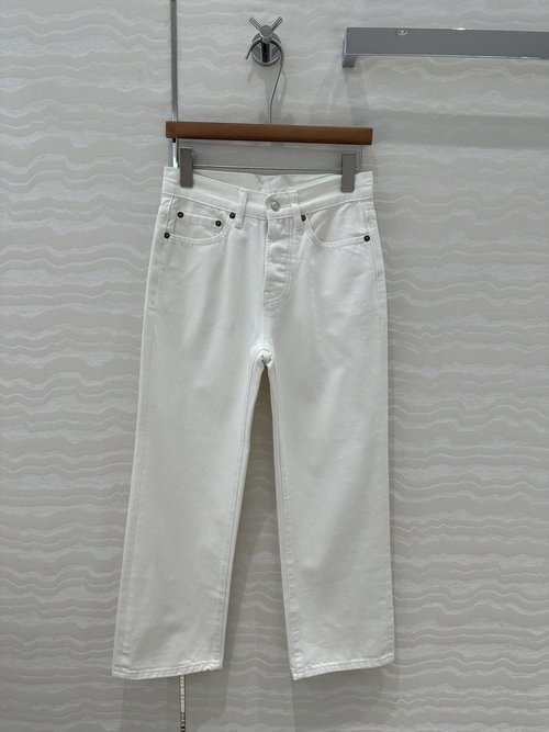 The Row Row-style White Straight Ankle Jeans, Soft Fabric, Slimming