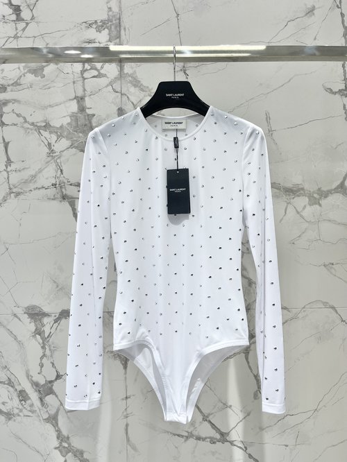 Yves Saint Laurent Stretchy Cotton Bodysuit with Rhinestones for a Sophisticated Look
