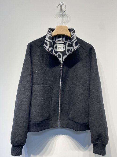 Hermes Double-Sided Pig-Nose Woolen Coat with Colorful Jacquard