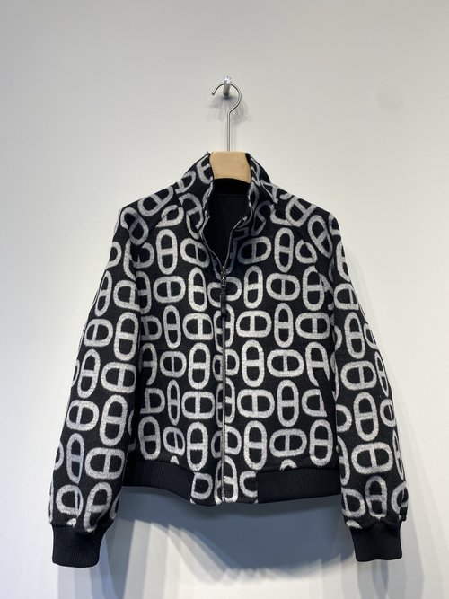 Hermes Double-Sided Pig-Nose Woolen Coat with Colorful Jacquard