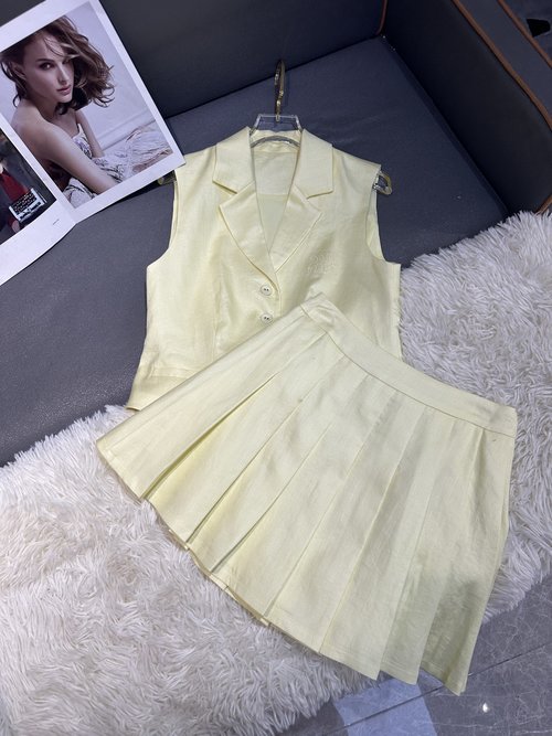 Miu Miu Embroidered Linen Sleeveless Suit Set in Bright Hues