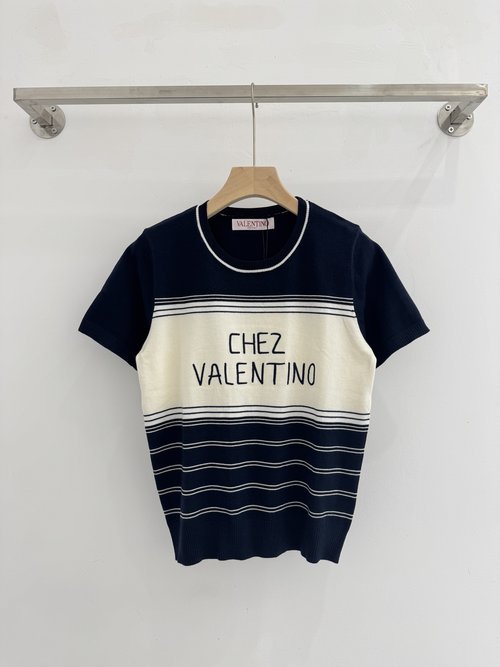 Valentino Color Block Embroidered Letter Soft Short Sleeve