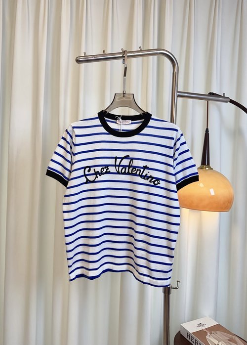 Valentino Custom Woven Silk Blend Short Sleeve Top with Letter Logo and Color Blocking, Classic Aesthetic