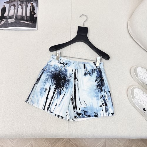 Dior Vacation-style Printed Denim Shorts with Custom Logo