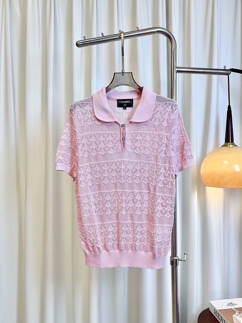 Chanel Custom Tencel Collared Top with Double C Studded Logo, Elegant and Essential