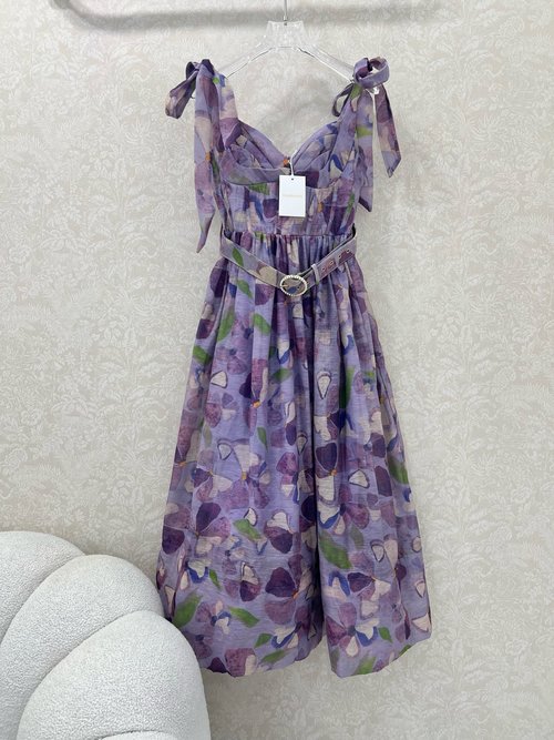 Loro Piana Grape Purple Boned Long Dress with Bow and Belt