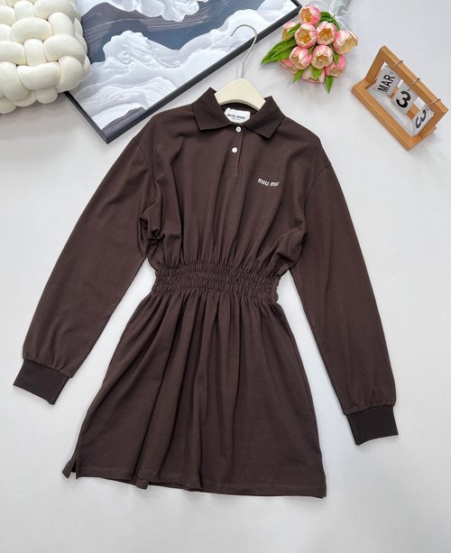 Miu Miu Chic Cotton Dress with Letter Emblem and Stretchy Waistband