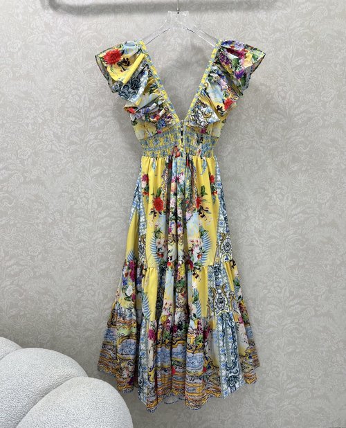 Loro Piana Long Printed Back-Strap Dress in Comfortable Fabric