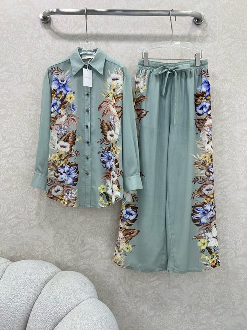 Zimmermann Elegant Printed Shirt and Trousers Set