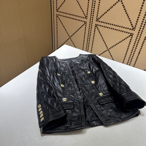 Balmain Luxury Lambskin Coat with 3D Embroidery and Stylish Gold Buckle