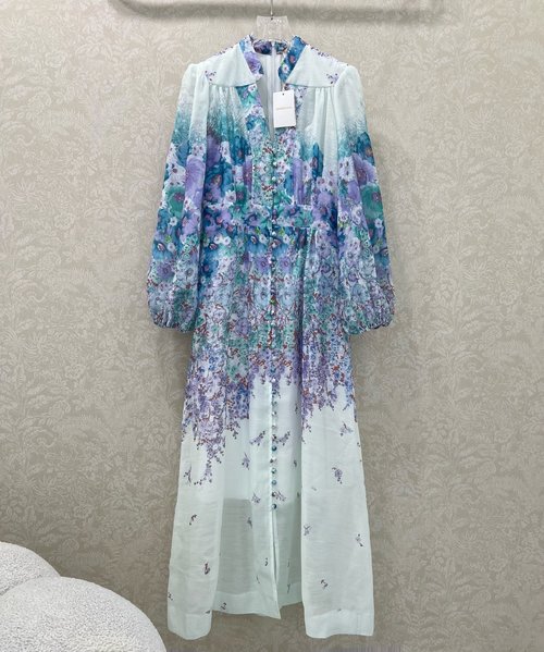 Loro Piana Classic Cotton Blend V-Neck Dress with Floral Prints and Button Placket