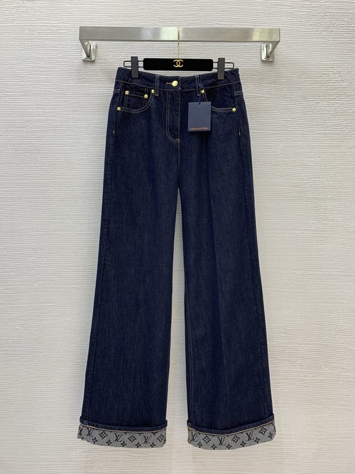 Louis Vuitton Distressed Denim Flare Jeans with Gold Accents
