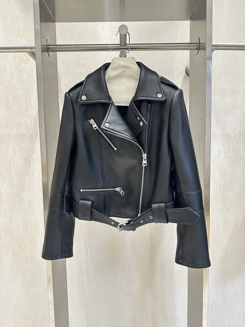 McQueen Premium New Zealand Sheepskin Motorcycle Jacket with Drawstring Belt