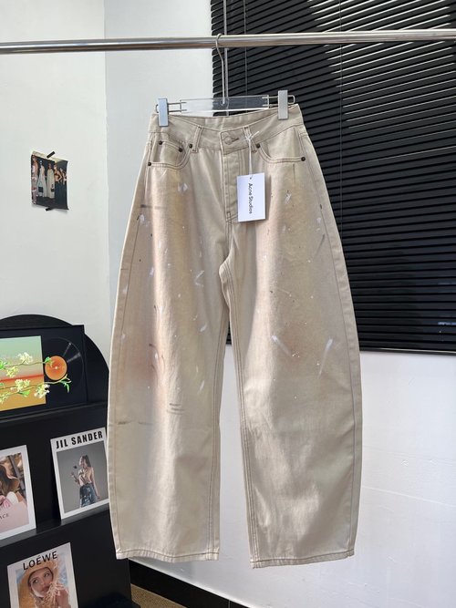 Acne Studios Back White Pocket Splashed-print Wide-leg Jeans, Loose