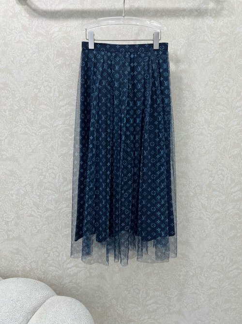 Louis Vuitton Stylish Floral-Printed Mesh Pleated Skirt for Versatile Layering